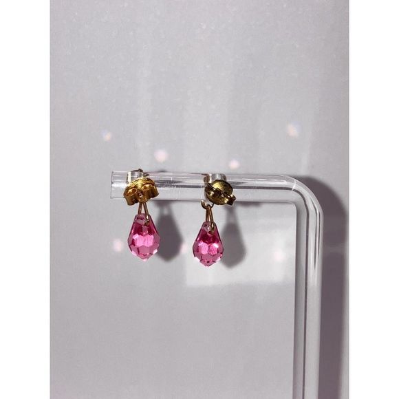 Rose Pink Crystal Teardrop Bezel Stud Earrings! - Picture 5 of 8